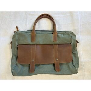 TSD BRAND‎ TAN BROWN COTTON GENUINE LEATHER FLAP LAPTOP BRIEFCASE BAG